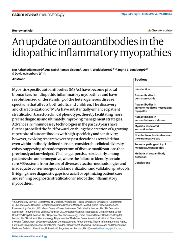 An Update On Autoantibodies in The Idiopathic Inflammatory Myopathies ...