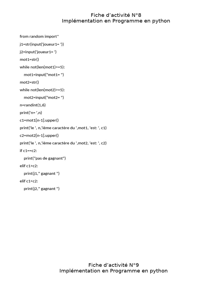 Jeu Python : Gagnant ou Perdant ? | PDF | Informatique | Informatique