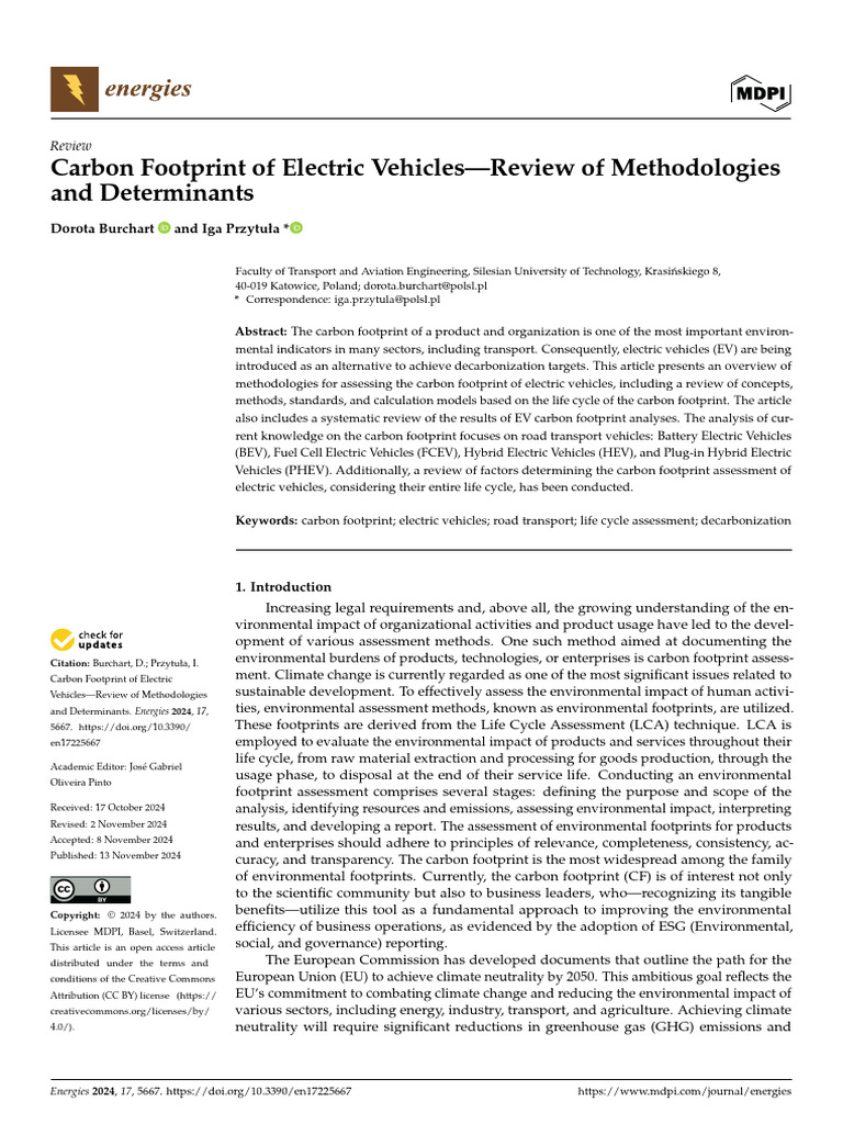 Carbon Footprint of Electric Vehicles-Review of Me | PDF | Life Cycle ...