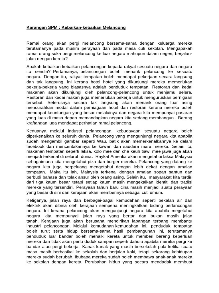 Karangan SPM Kemalangan Jalan Raya Dan Pelancongan | PDF