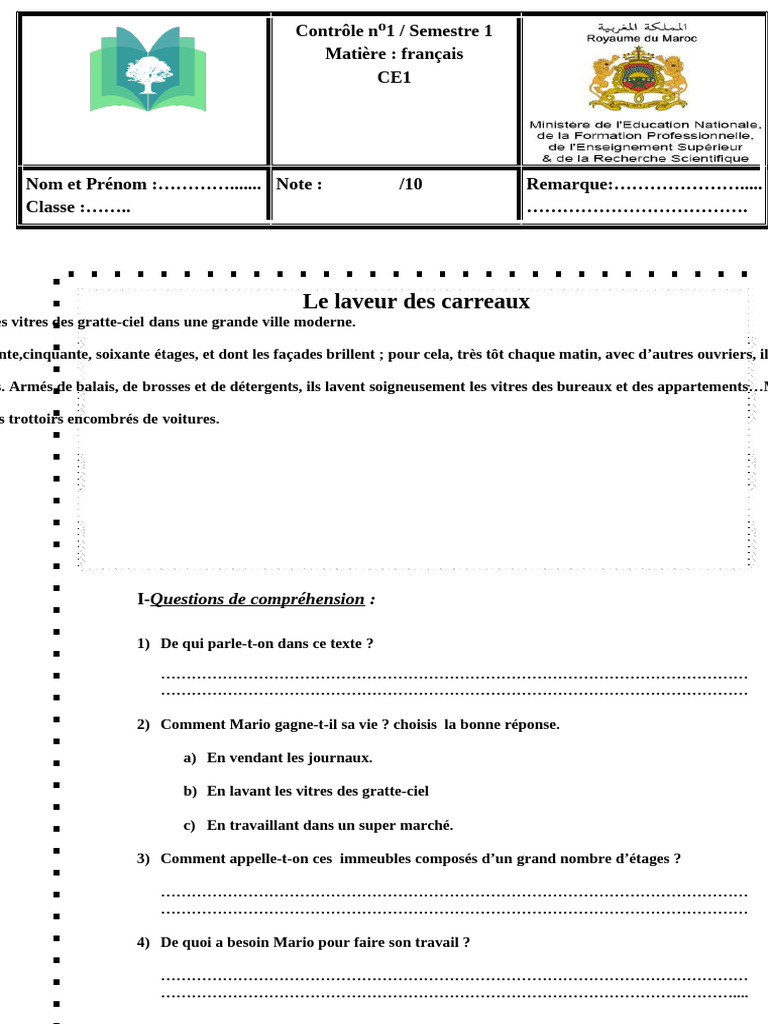 Controle 3 Partier 2 Francais 1trim 5aep | PDF | Syntaxe | Linguistique