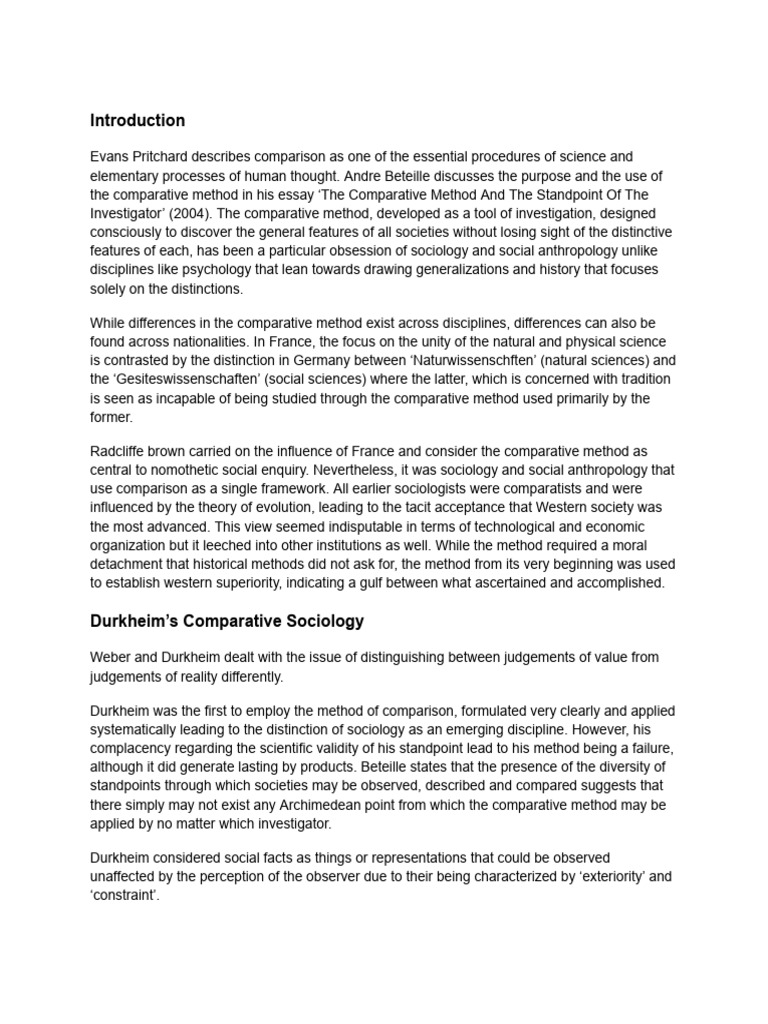 Comparative Method in Sociology Analysis | PDF | Émile Durkheim | Sociology