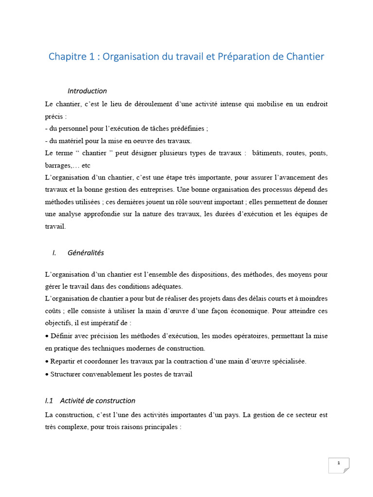 Organisation et Préparation de Chantier | PDF