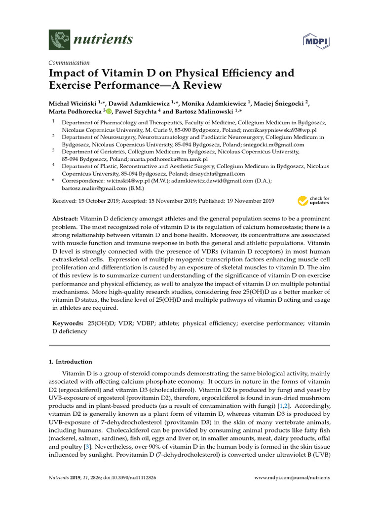 Impact of Vit D in PA and Performance-2019 | PDF | Vitamin D