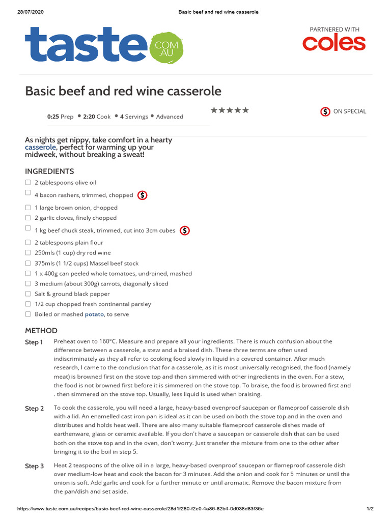 Basic Beef and Red Wine Casserole | PDF | Dutch Oven | Cooking