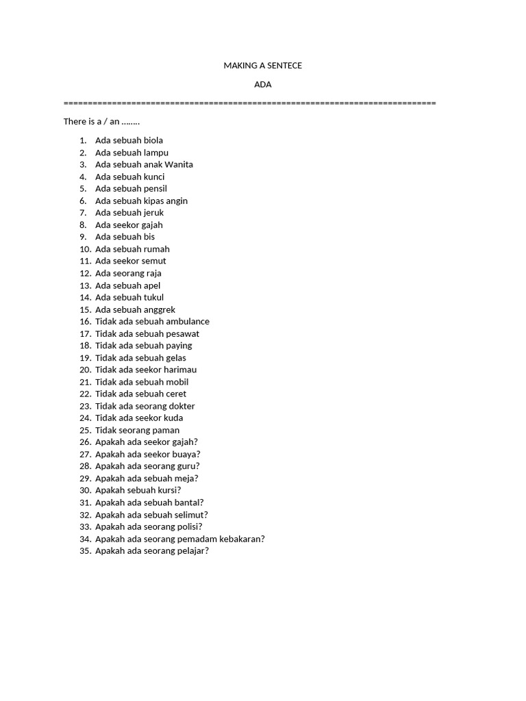 Contoh Kalimat Bahasa Indonesia | PDF