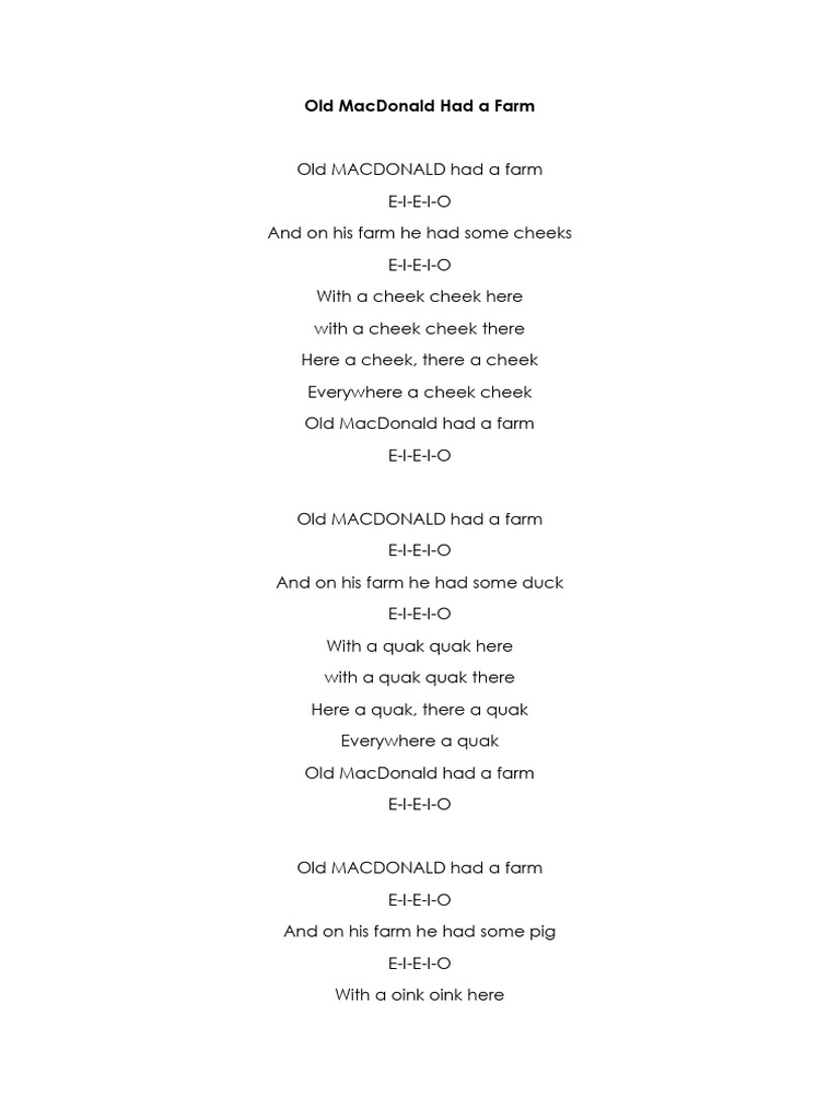 Old Macdonald Had A Farm Lyrics Pdf