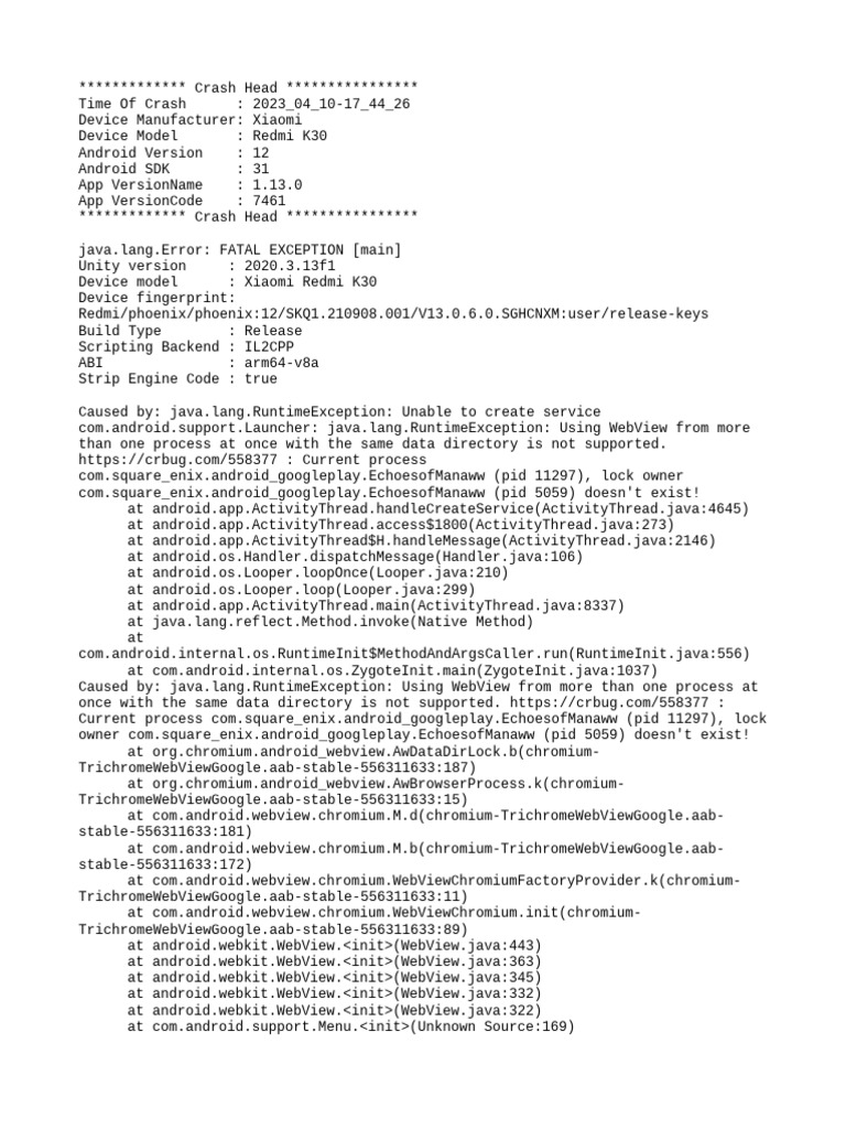 Xiaomi Redmi K30 Crash Report | PDF | Android (Operating System) | Java ...