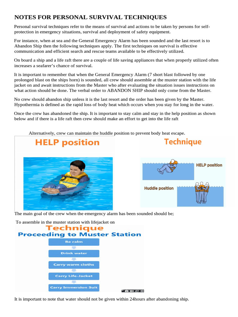 Notes For Personal Survival Techniques 2 Pdf Water Transport Ships