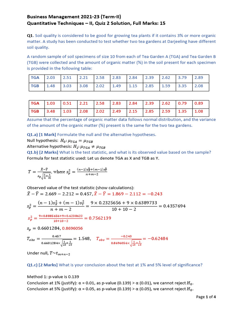Soil Quality Comparison in Tea Gardens | PDF | Statistical Hypothesis ...