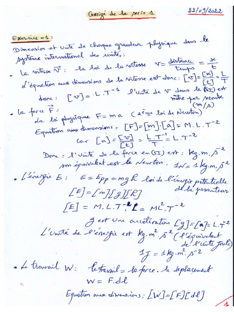 Solution Td1 Physique 1 Mã Canique Pdf