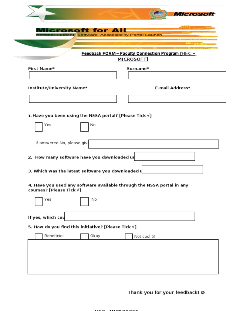 NSSA Feedback Form PDF