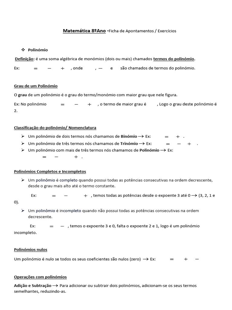 Conceitos e Operações com Polinómios | PDF | Polinomial | Matemática da ...