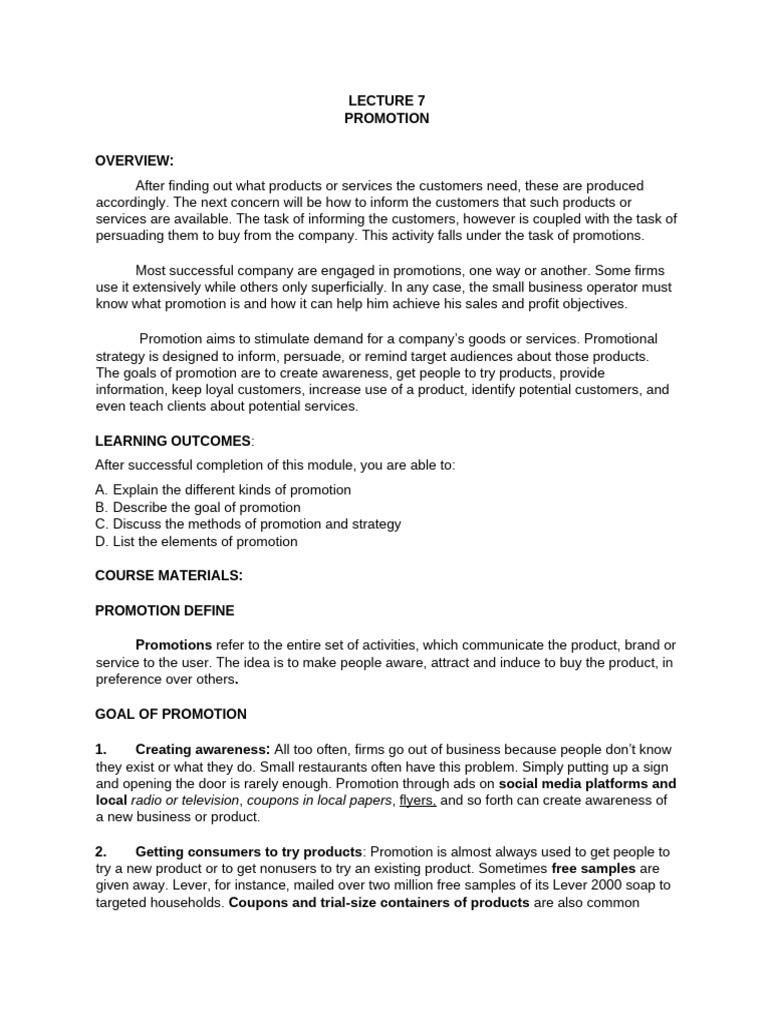 Effective Promotion Strategies for Businesses | PDF | Advertising ...