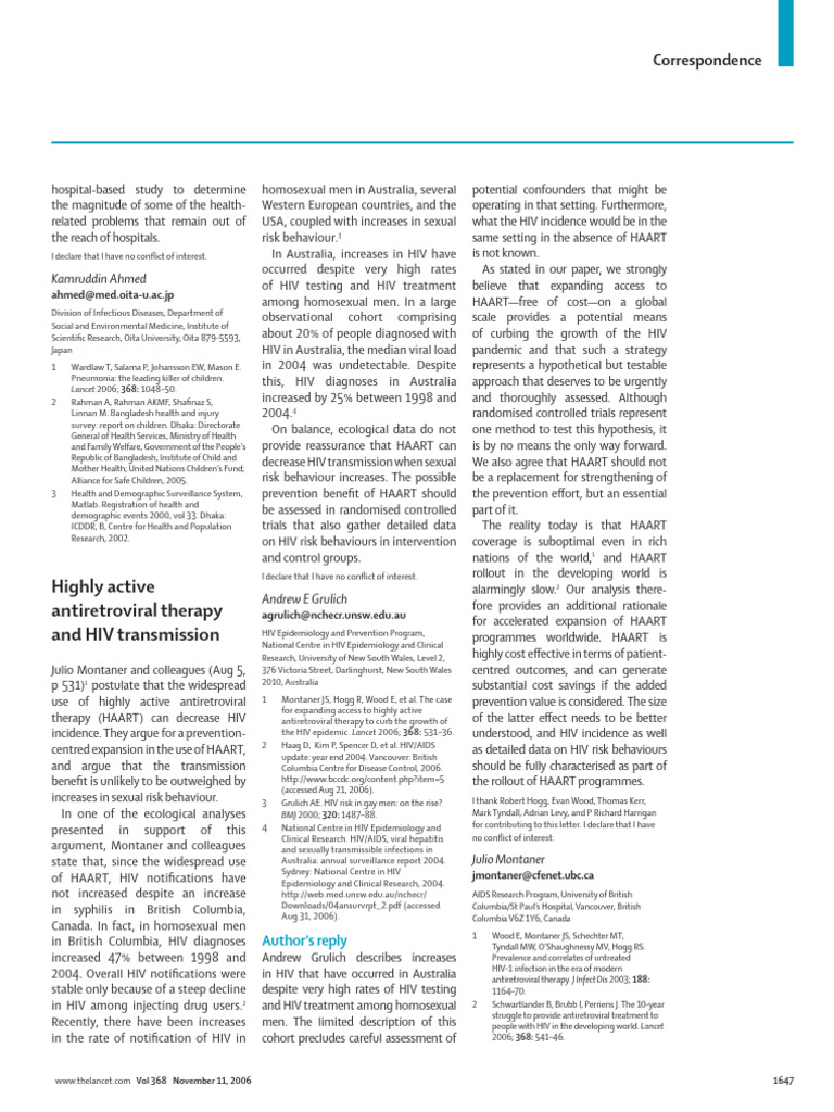 Highly Active Antiretroviral Therapy and HIV Trans | PDF | Management ...