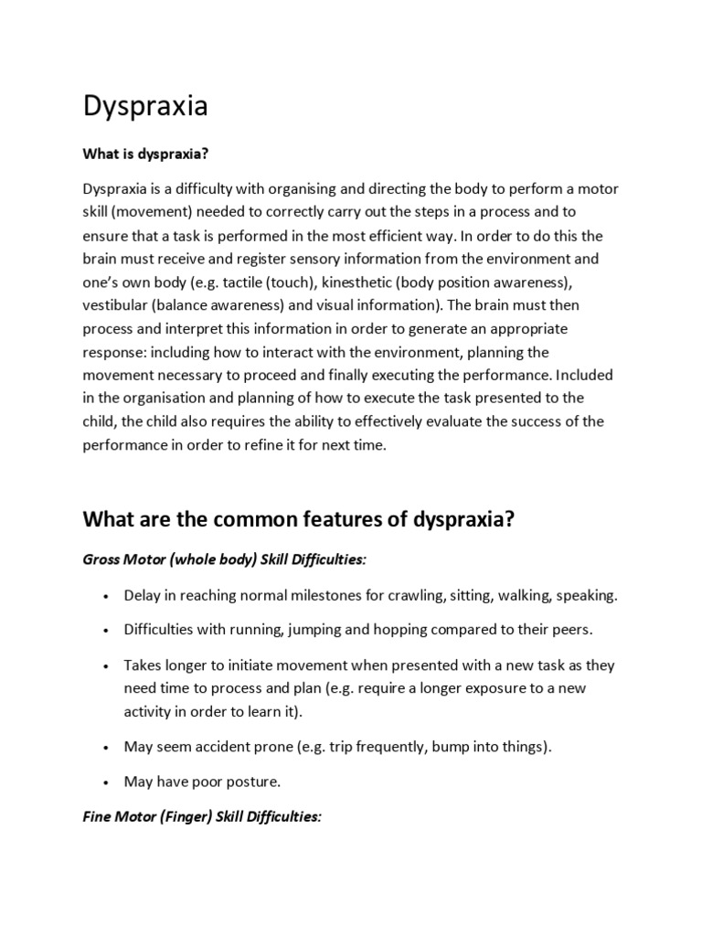 Dyspraxia PDF Communication Nonverbal Communication