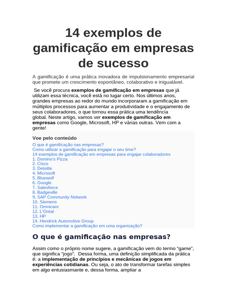 Exemplos de Gamificação em Empresas | PDF