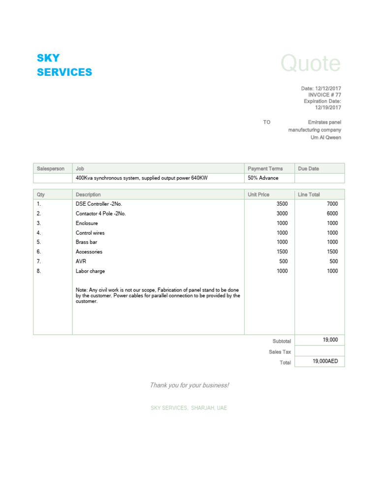 Emirates Panel Manufacturing Quote | PDF