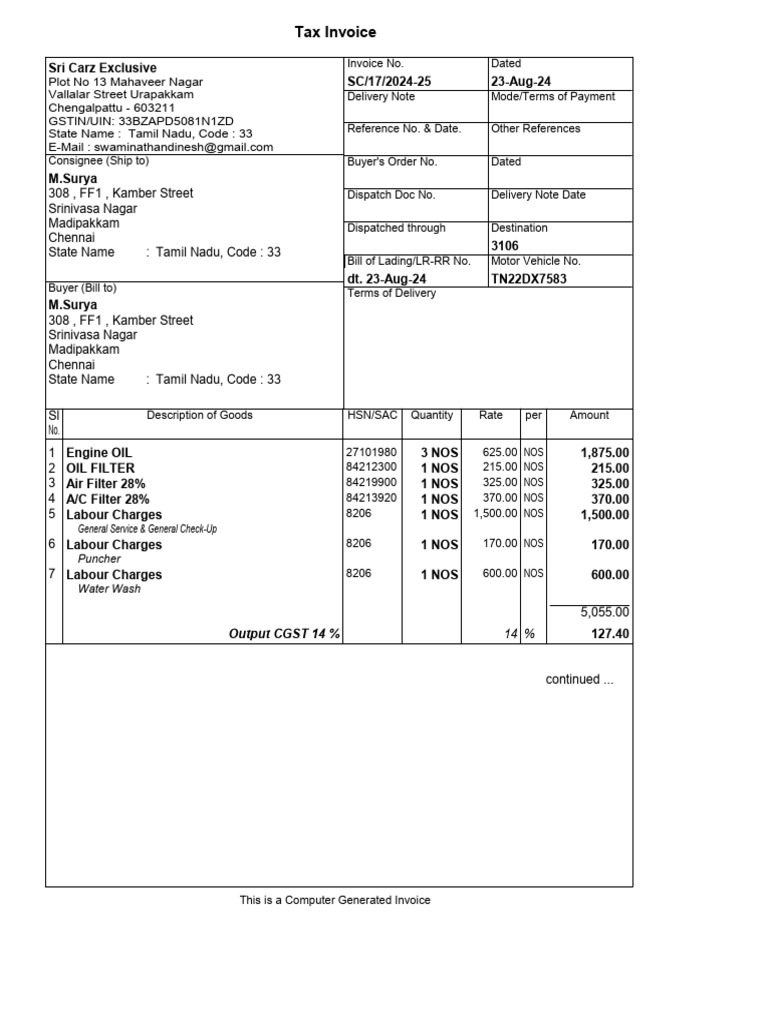 Service Invoice - TN22DX7583 | PDF | Taxes | Government Finances
