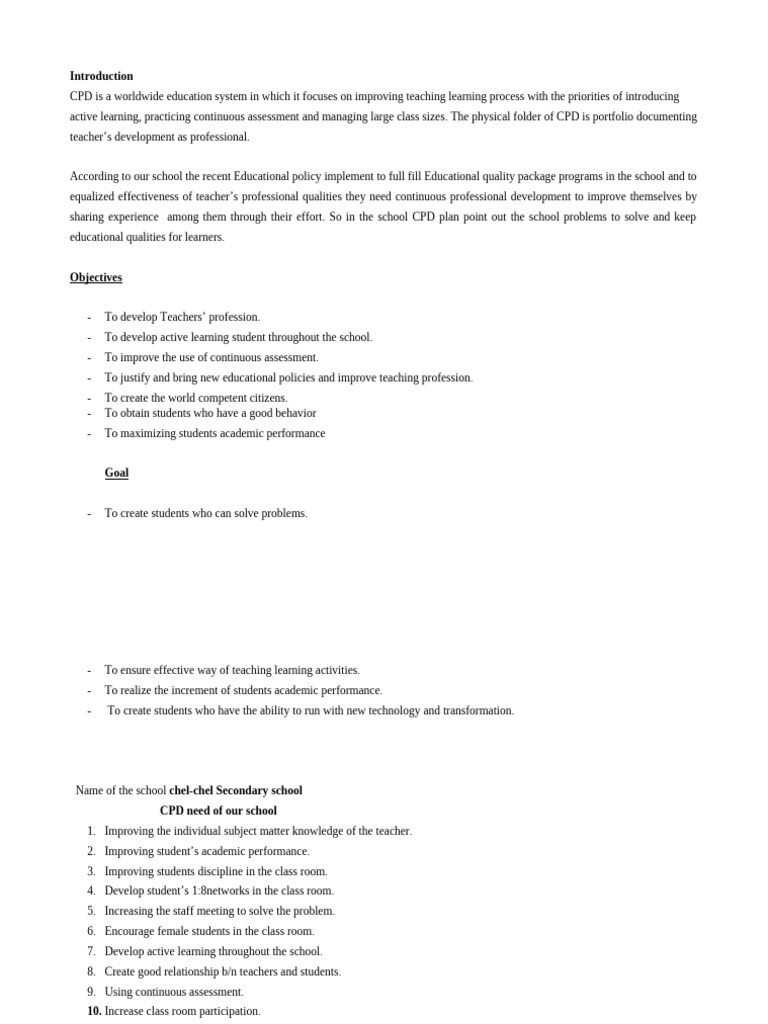 Personal CPD Plan for Teachers | PDF | Teachers | Educational Assessment
