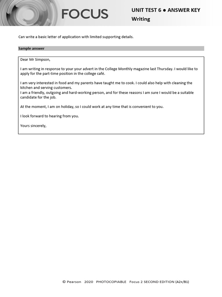 Focus 2 Unit 6 Test Answer Key | PDF | Vocabulary | Linguistics