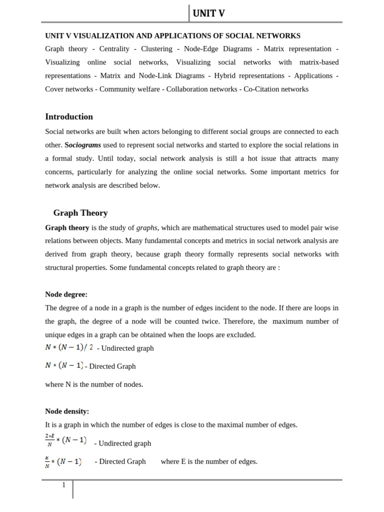 Sna It Unit5 | PDF | Graph Theory | Matrix (Mathematics)