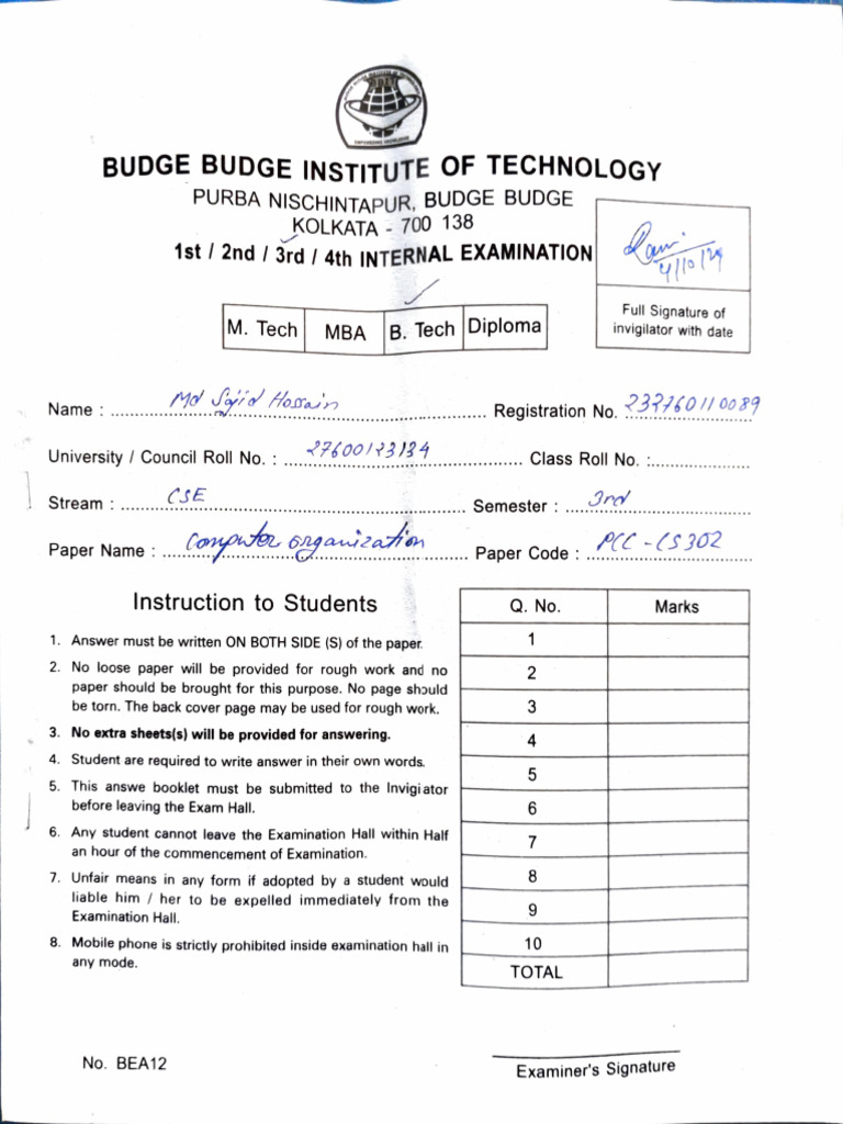 BDIT Internal Exam Instructions | PDF | Computer Architecture
