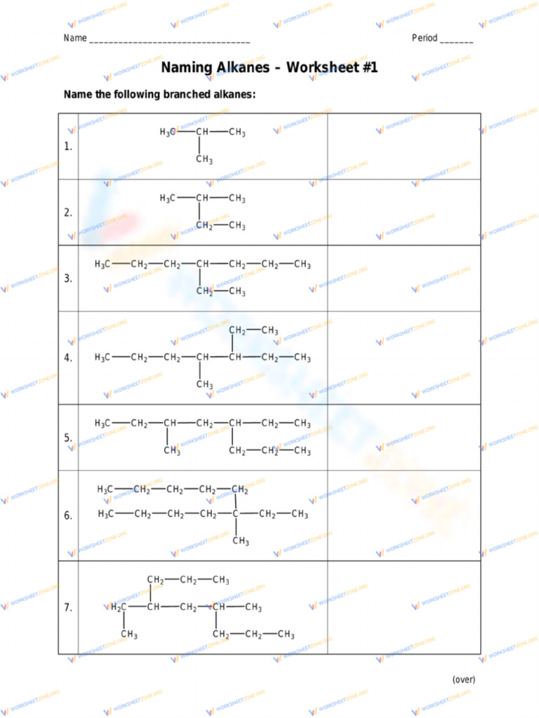 Naming Alkanes - Worksheet #1 | PDF