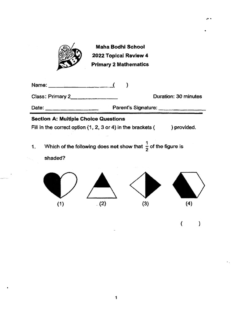 P2 Maths 2022 MahaBodhi RV4 Paper - Questions | PDF