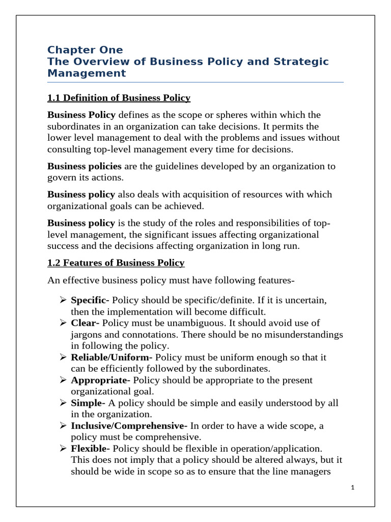Business Policy and Strategic Management Overview | PDF | Strategic ...