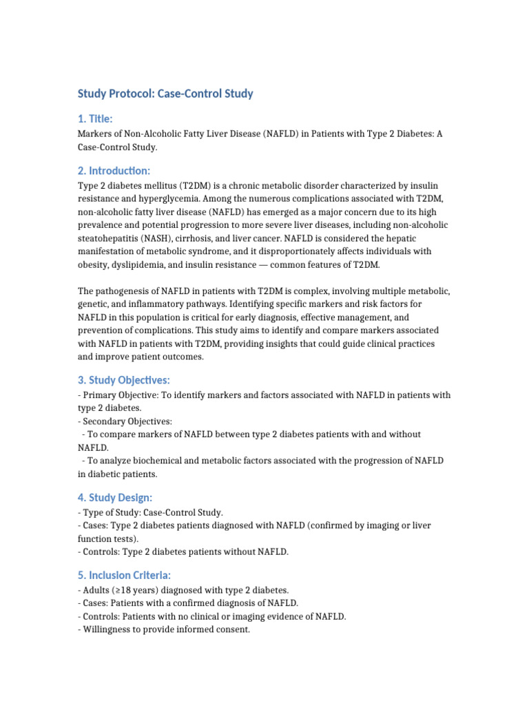 NAFLD Case Control Study Protocol | PDF | Diabetes | Cirrhosis