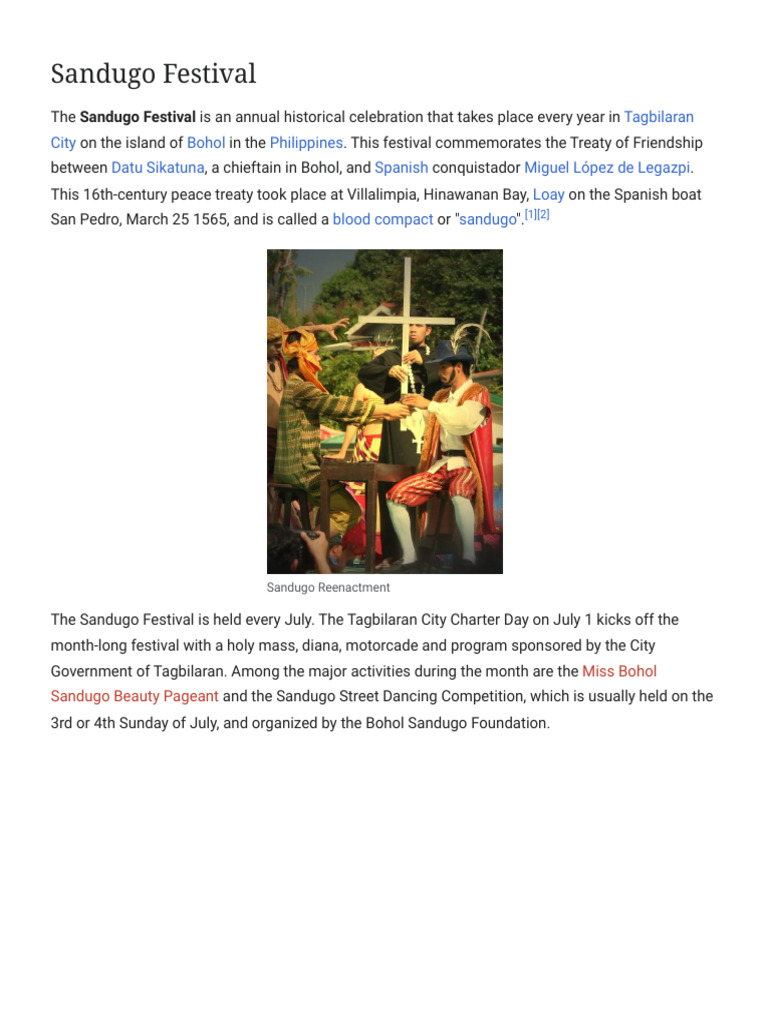 Sandugo Festival Overview and Schedule | PDF | Philippines | Spanish Empire