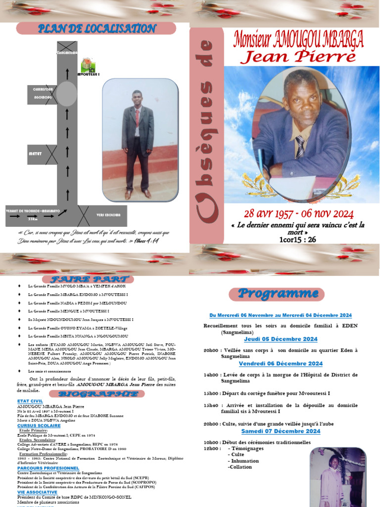 Programme des obsèques d'Amougou Jean Pierre | PDF