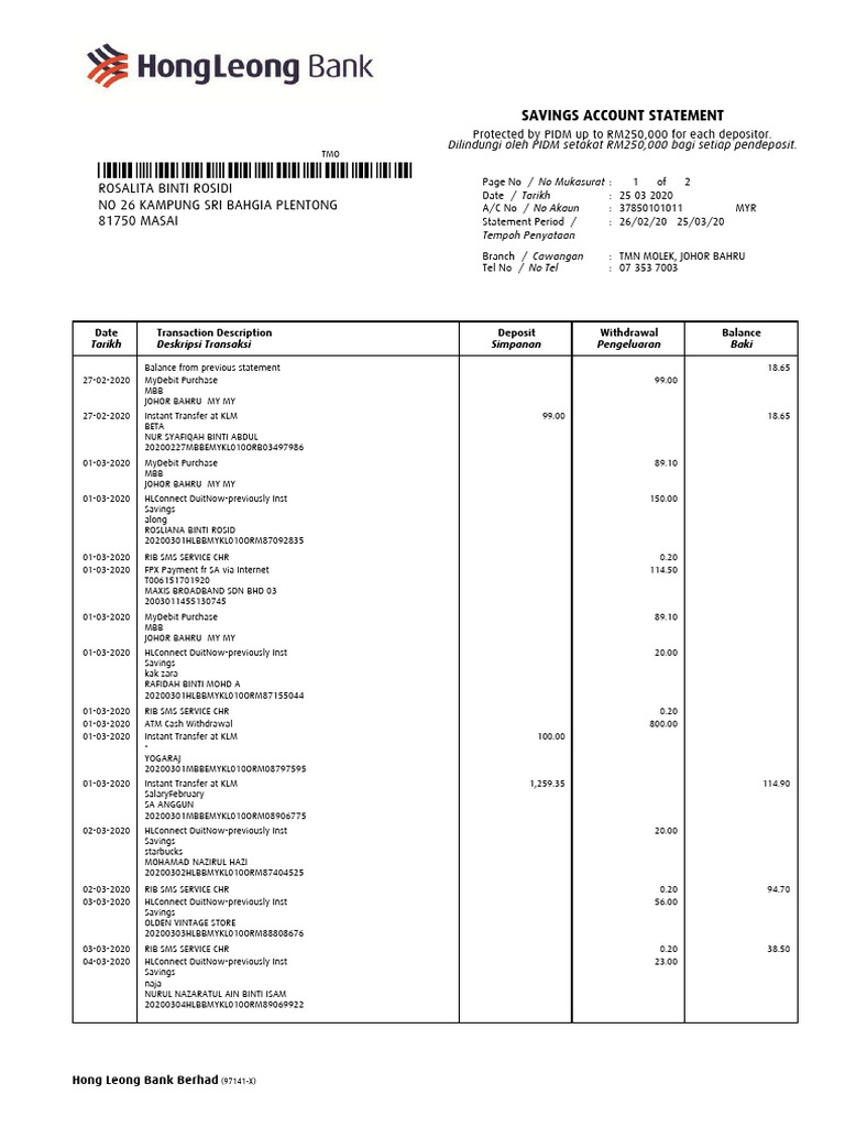 Savings Account Statement March 2020 | PDF | Financial Services ...