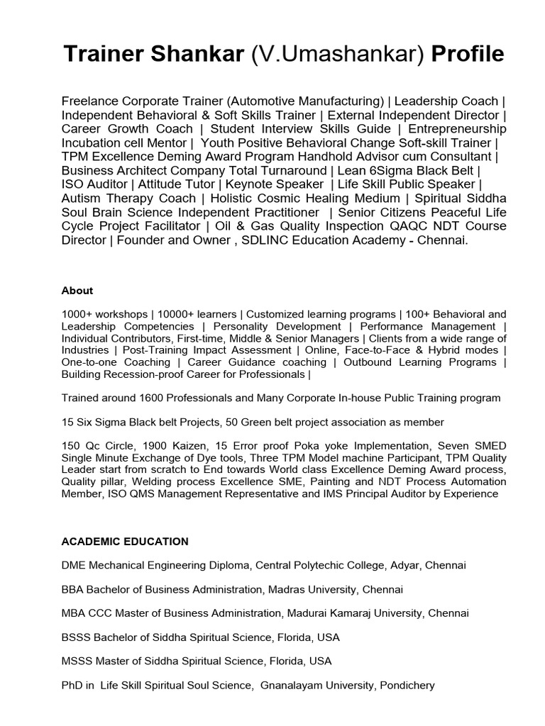 Shankar V. Umashankar: Corporate Trainer Profile | PDF | Nondestructive ...