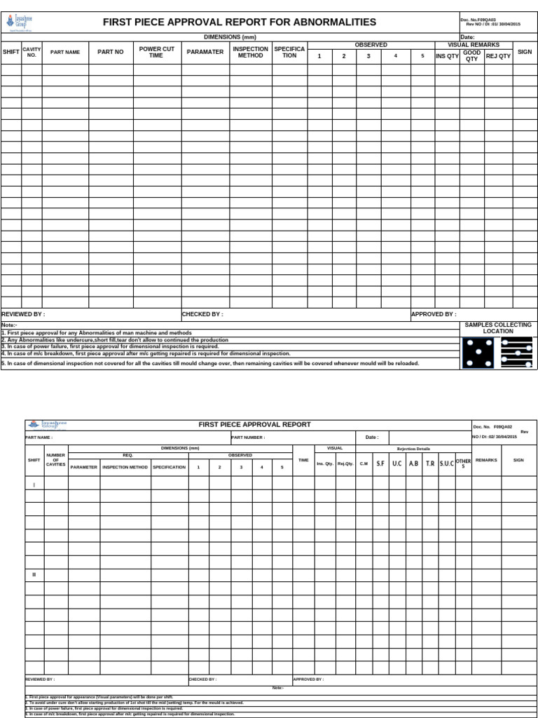 First Piece Approval for Abnormalities | PDF