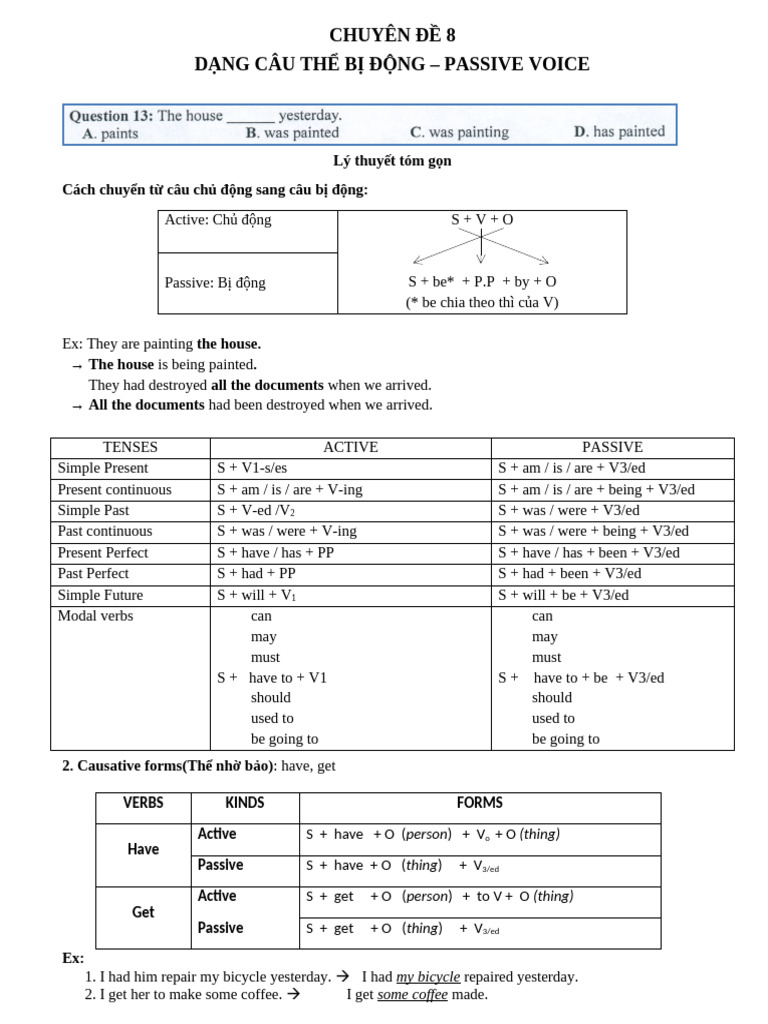 CHUYÊN ĐỀ 8 HS | PDF | Linguistics | Grammar