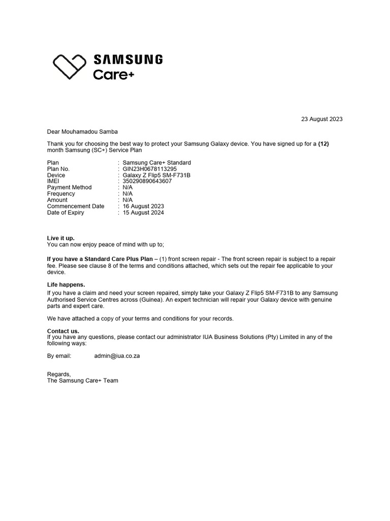 Inscription au Samsung Care+ Standard | PDF | Samsung Electronics | Samsung