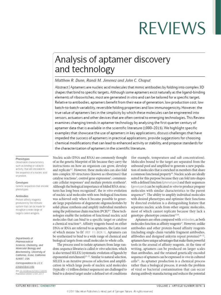 Aptamer Discovery and Technology Review | PDF | Biomolecules | Nucleic ...