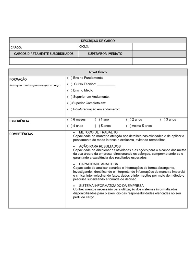 Descrição de Cargo e Competências Necessárias | PDF | Ensino Superior