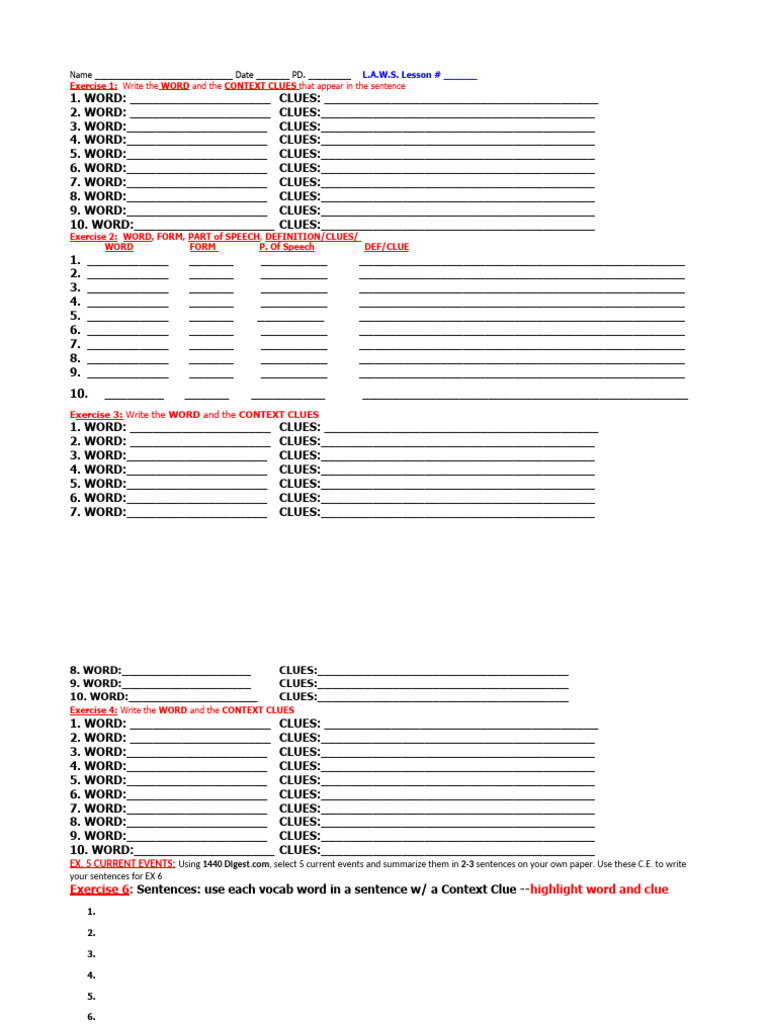 L.A.W.S. Lesson ANSWER SHEET 24-25 | PDF | Linguistics | Grammar