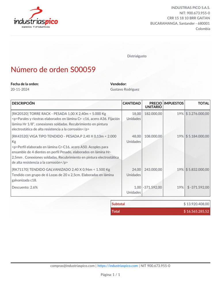 Orden de Compra Equipos Industriales | PDF | Rieles | Materiales