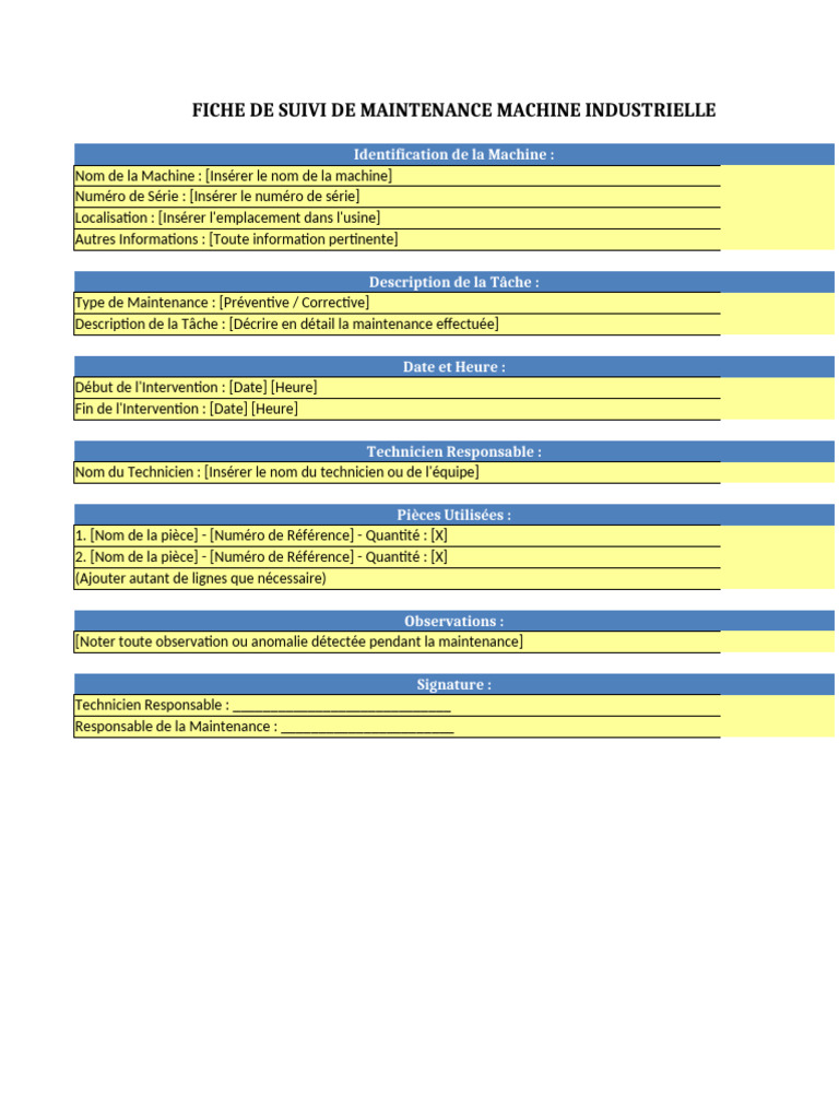 Fiche de Suivi de Maintenance Machine | PDF