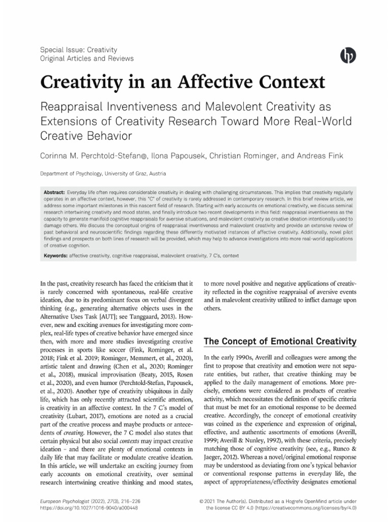 Creativity in An Affective Context | PDF