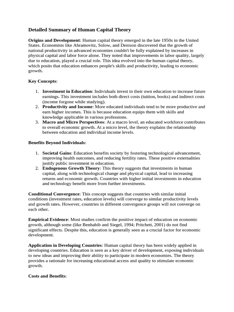 Human Capital Theory Explained | PDF | Economic Growth | Human Capital