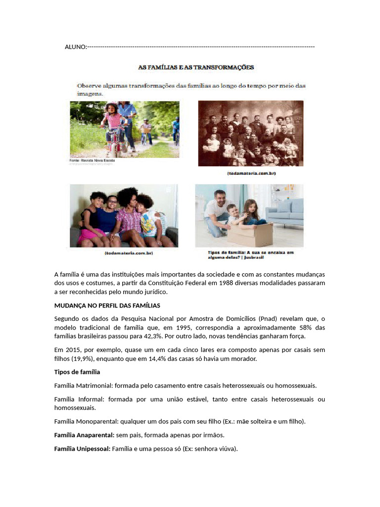 Tipos de Famílias e Suas Mudanças Sociais | PDF | Família | União estável