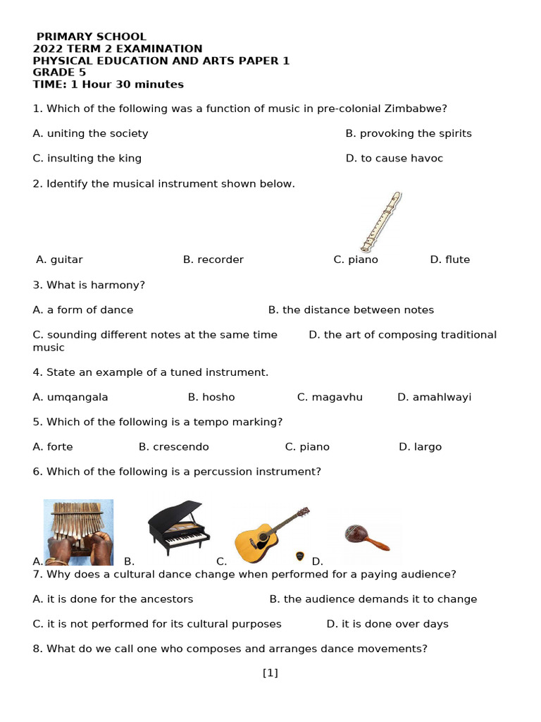 Grade 5 Physical Education Exam Paper | PDF | Dances | Musical Instruments