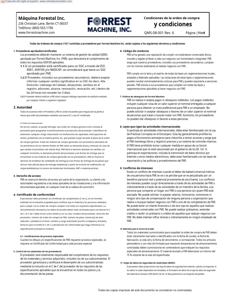 Condiciones de Compra de Forrest Machine | PDF | Lentes | Calidad ...