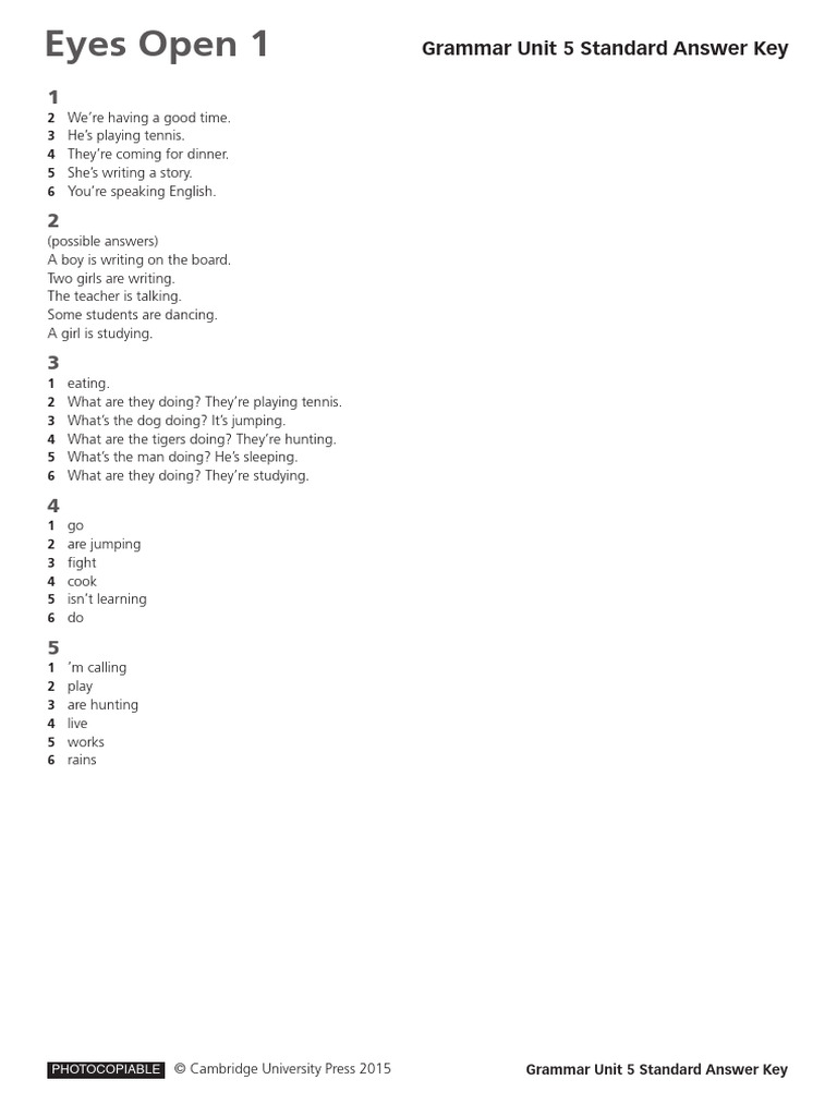 Unit 5 Grammar Standard Answer Key | PDF