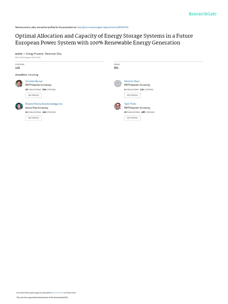 Energy Storage in 100% Renewable Europe | PDF | Energy Storage | Wind Power